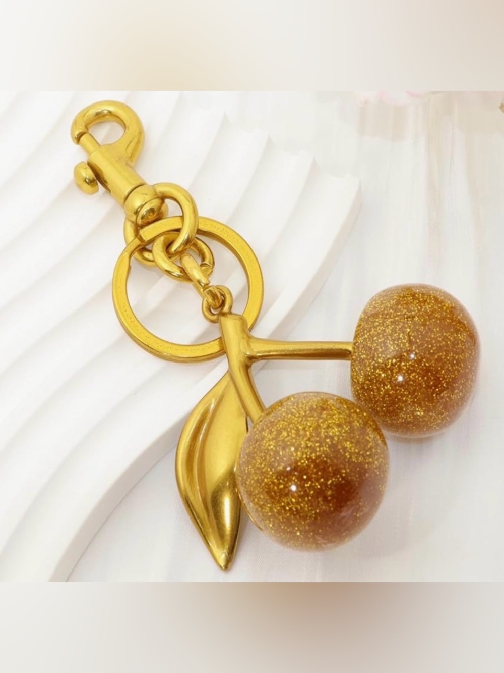 nOir Jewelry Gold Glitter Cherry Bag Charm/Keychain-nOir Pink & White Scrunchies - Picture 3 of 7